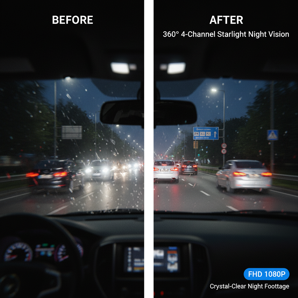 360° Car Dash Cam 4 Channels Video Recorder 1080P Car DVR 3/4 lens Front inside optionalRear View Night Vision Black Box