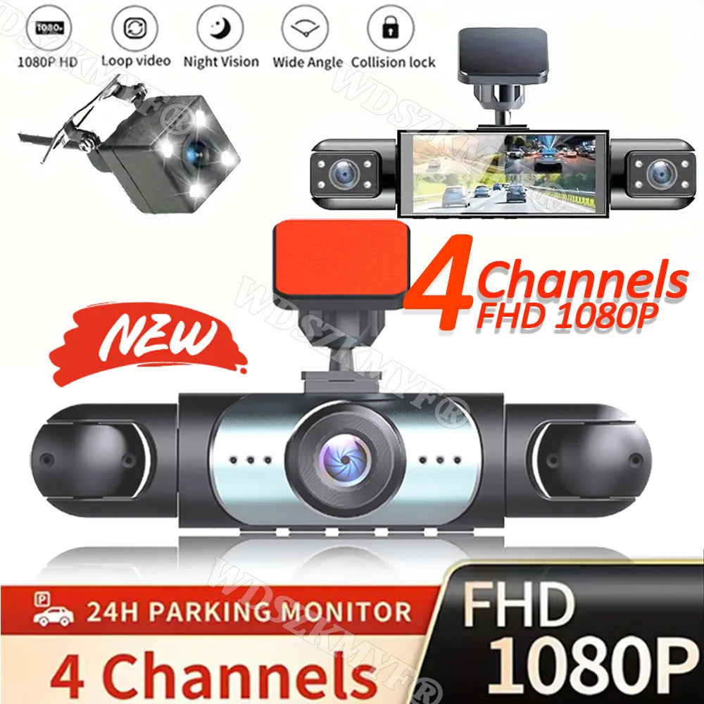 360° Car Dash Cam 4 Channels Video Recorder 1080P Car DVR 3/4 lens Front inside optionalRear View Night Vision Black Box