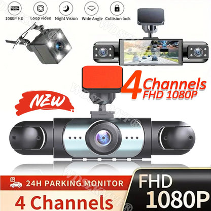 360° Car Dash Cam 4 Channels Video Recorder 1080P Car DVR 3/4 lens Front inside optionalRear View Night Vision Black Box